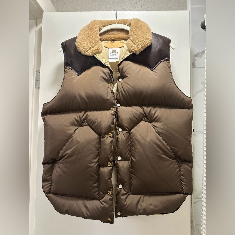 Rocky Mountain Feather Bed Christy Vest -Brown Puffer Vest with Shearling Collar